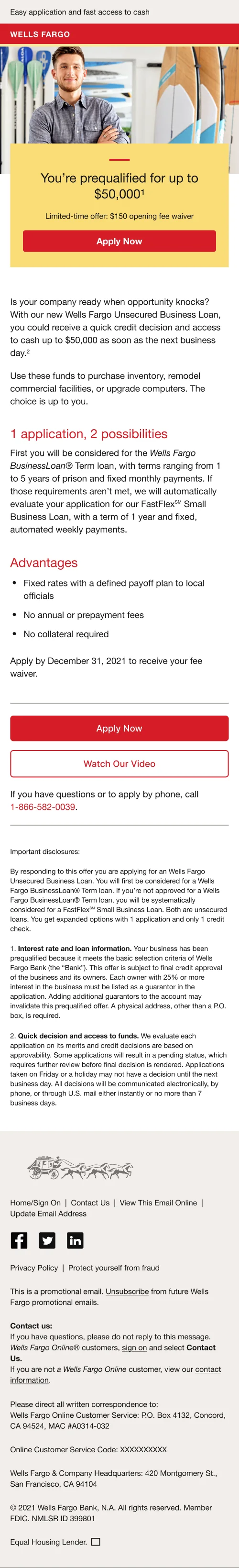 Business loan offer email, mobile