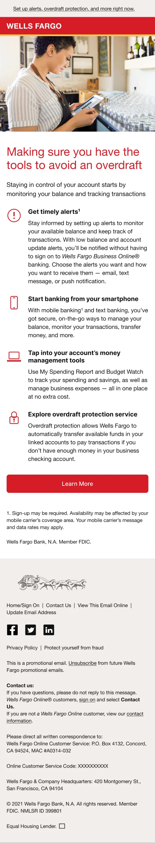 Overdraft tools email, mobile